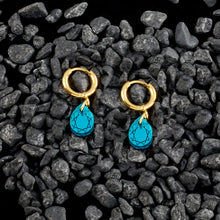 Load image into Gallery viewer, CLEOPATRA HUGGIE HOOPS  Teal and Gold on