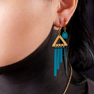 CLEOPATRA HUGGIE HOOPS  Teal and Gold on