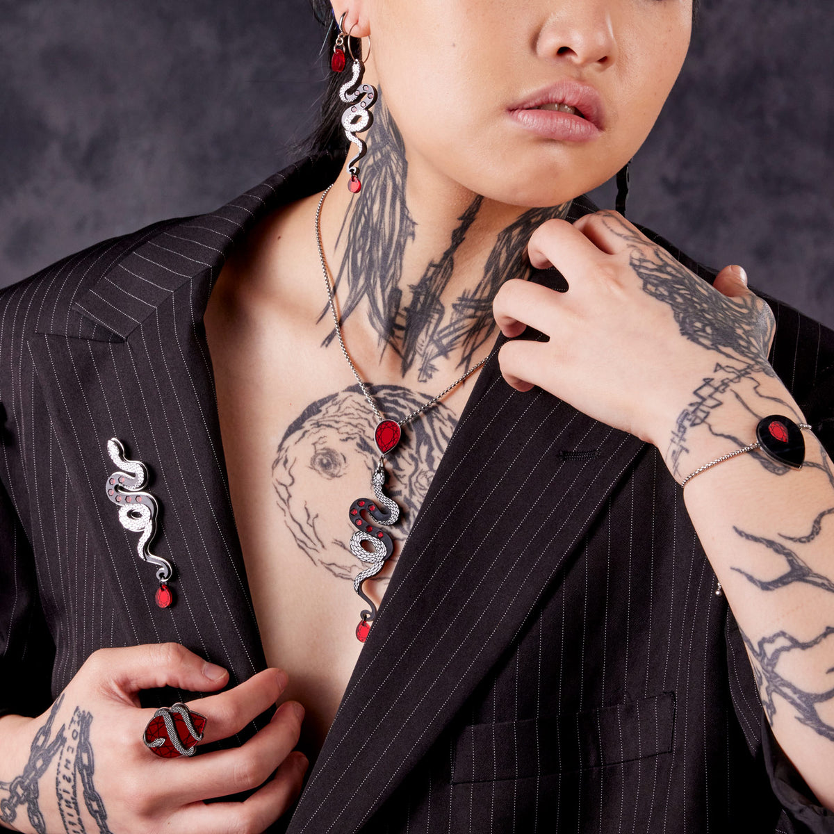 MEDUSA Snake Necklace | Ruby + Onyx - MAINE+MARA