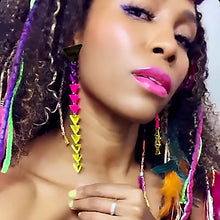 Load image into Gallery viewer, Maine And Mara Retro Triangle Dangles Nik West Style Worn By Person, Handmade in Australia