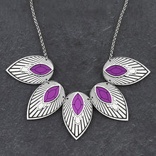 Load image into Gallery viewer, Closeup Of Australian Handmade Maine And Mara THE ATHENA Purple and Silver Art Deco Collar Necklace
