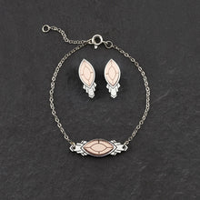 Load image into Gallery viewer, The Maine and Mara ATHENA Rose Gold and Silver Art Deco Bracelet with matching stud earrings, Handmade in Australia