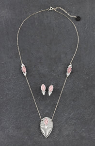 Australian Handmade Maine and Mara ATHENA Rose Gold and Silver Art Deco Long Necklace with matching studs