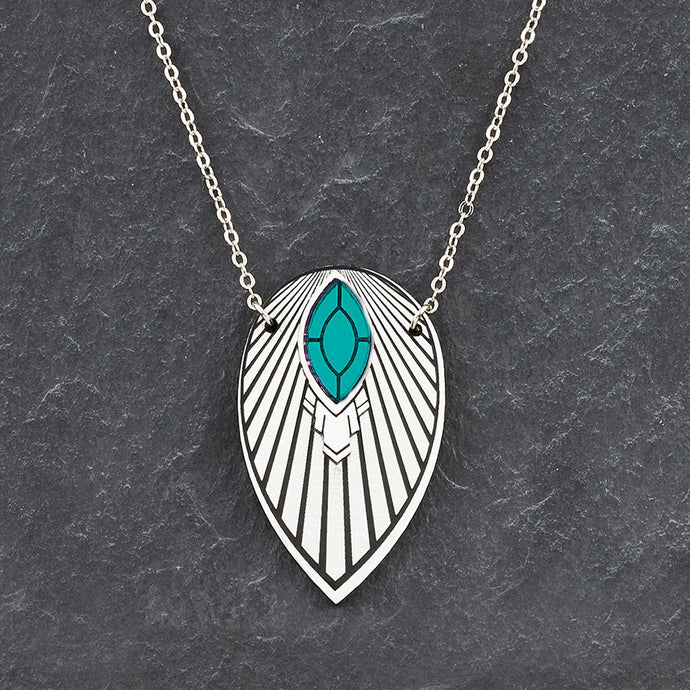 Necklace ATHENA I Teal and Silver Art Deco Pendant Long Necklace ATHENA | Black and Gold Art Deco Pendant Long Necklace