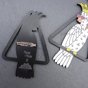 THE COCKIE COLLAB COURTNEY Cockatoo Brooch accessories by Maine and Mara shown front and back