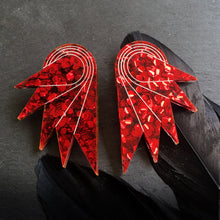 Load image into Gallery viewer, Australian handmade Maine and Mara art deco ruby red GLITTERY SPREAD YOUR WINGS STUDS