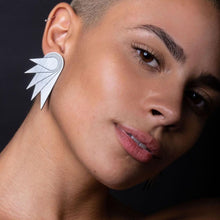 Load image into Gallery viewer, Person wearing Maine and Mara Jewellery GRANDE SPREAD YOUR WINGS Studs in Silver