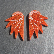 Load image into Gallery viewer, Maine and Mara Jewellery GRANDE SPREAD YOUR WINGS Studs in Glittery Burnt Orange