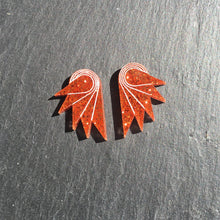 Load image into Gallery viewer, Pair of Australia-made Maine and Mara SPREAD YOUR WINGS clip-ons in Glittery Burnt Orange