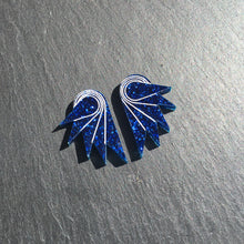 Load image into Gallery viewer, Pair of mini handmade SPREAD YOUR WINGS clipons in Glittery Navy Blue by Maine and Mara