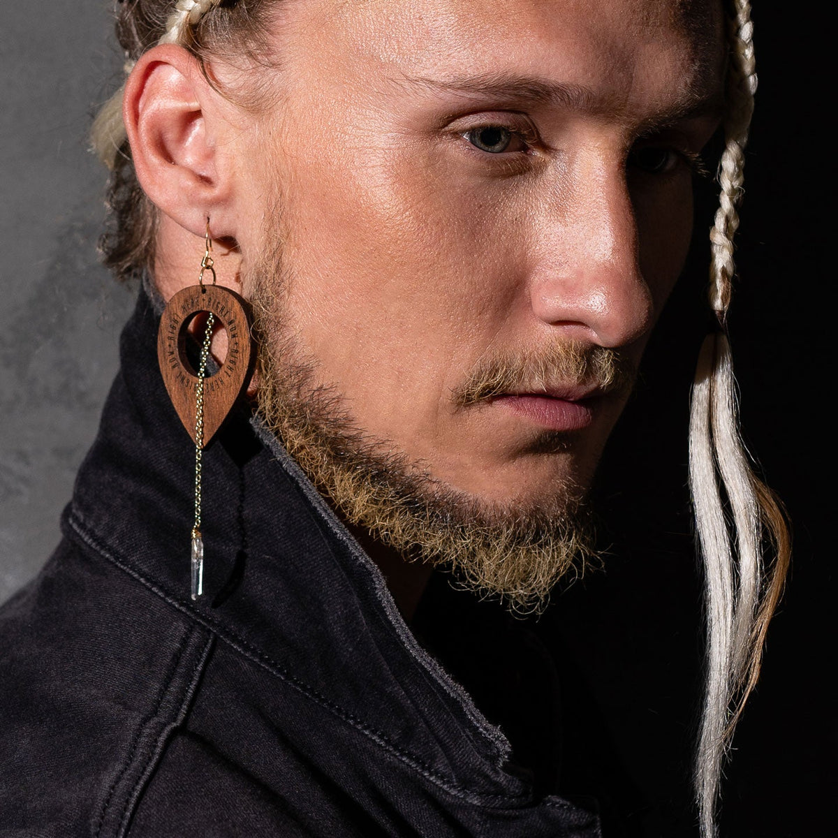 Wooden earrings on sale male