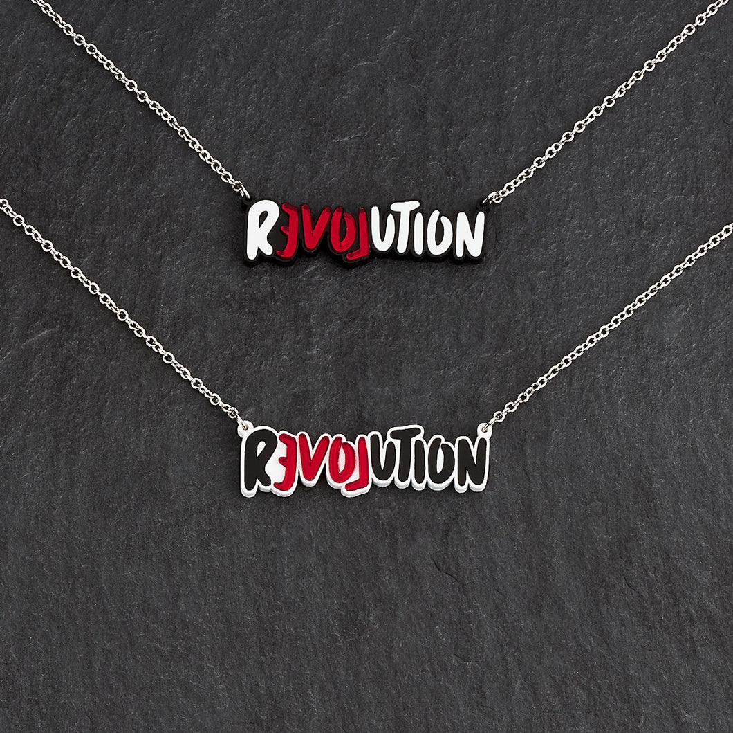 Handmade Maine and Mara LOVE REVOLUTION Statement Necklace shown in two styles