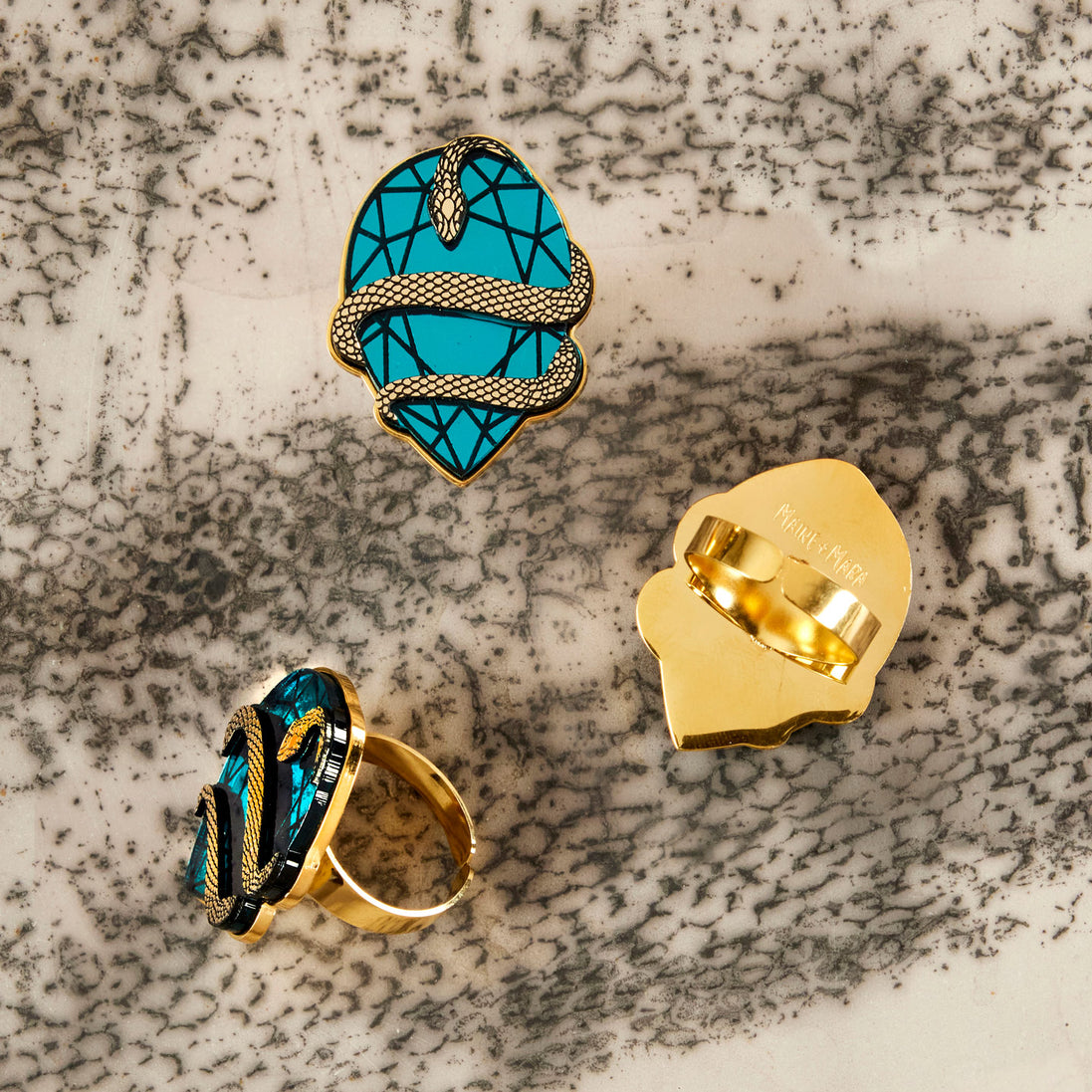 MEDUSA Teal Gem Adjustable Gold Ring