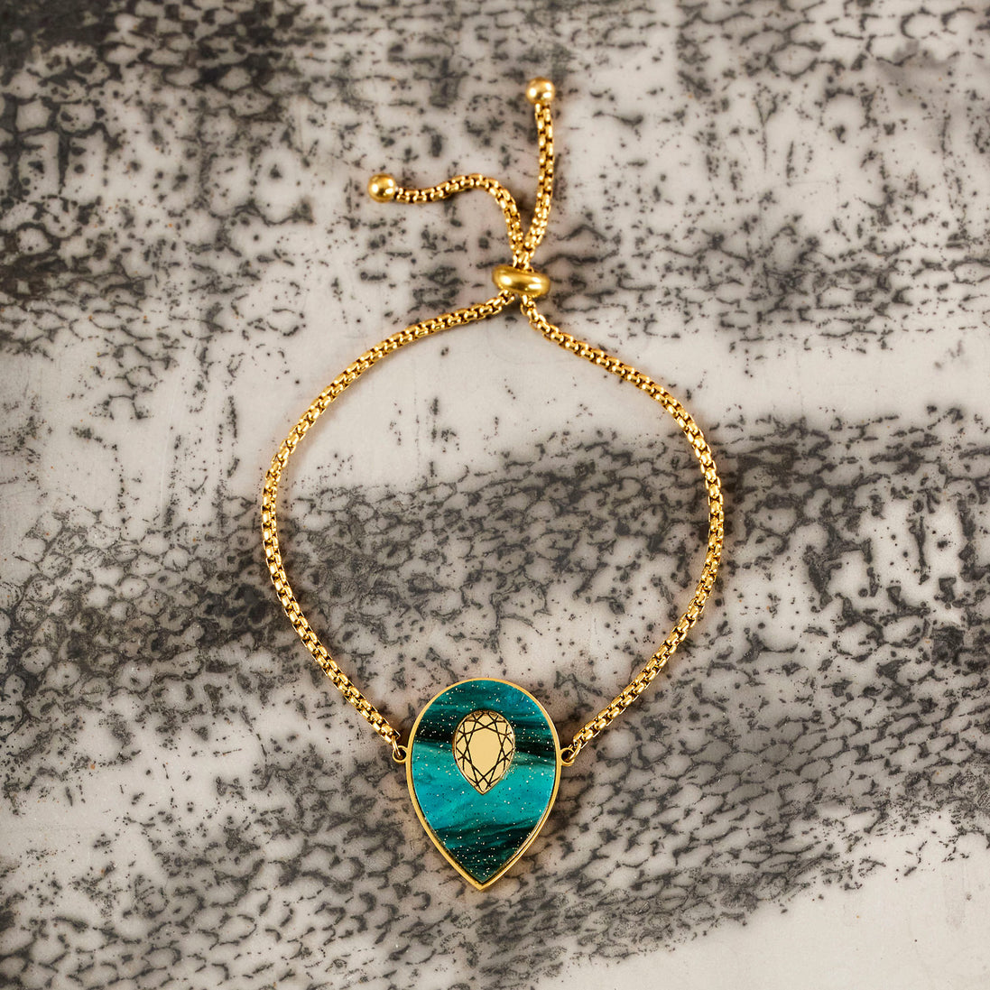 MEDUSA Gold drop-pendant Bracelet | Gold-Flecked Teal Marble