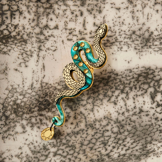 MEDUSA Snake Brooch | Teal + Gold