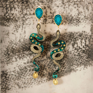 MEDUSA Dangle Snake Earrings | Teal + Gold