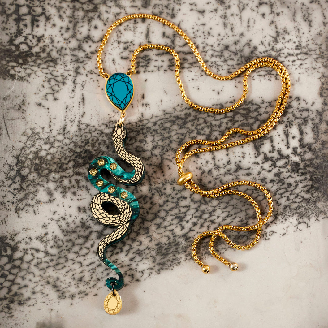 MEDUSA Snake Necklace | Teal + Gold