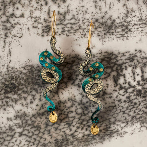 MEDUSA Small Snake Hoop Earrings | Teal + Gold