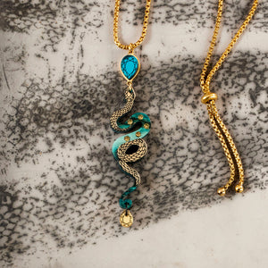 MEDUSA Snake Necklace | Teal + Gold