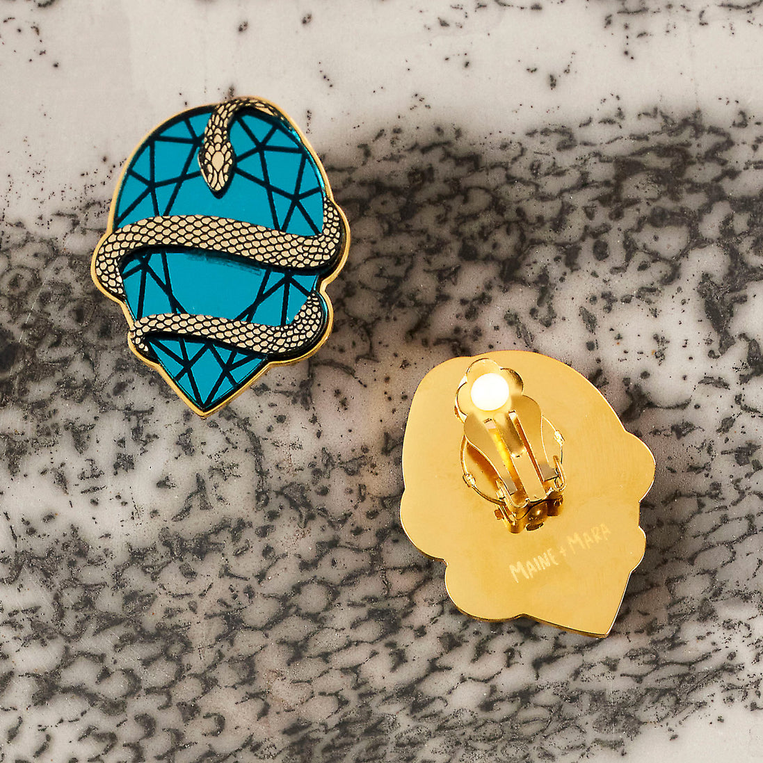 MEDUSA Gem Stud Earrings | Teal + Gold