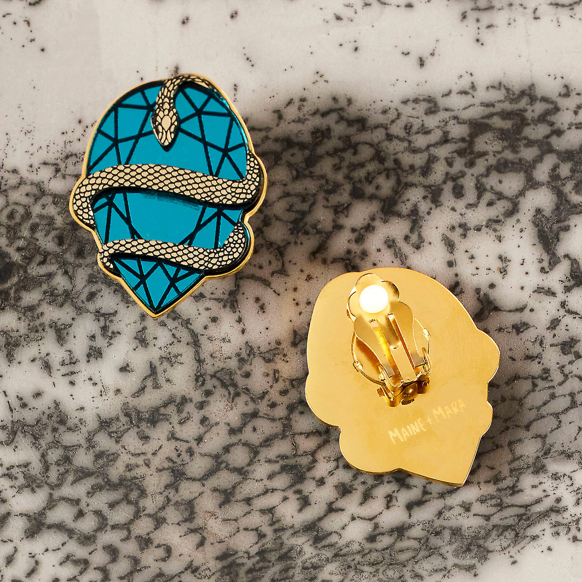 MEDUSA Gem Stud Earrings | Teal + Gold