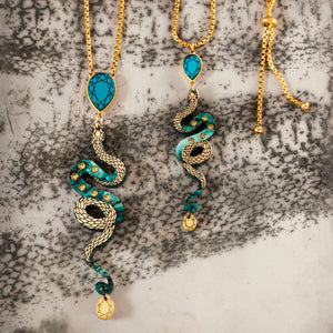 MEDUSA Snake Necklace | Teal + Gold