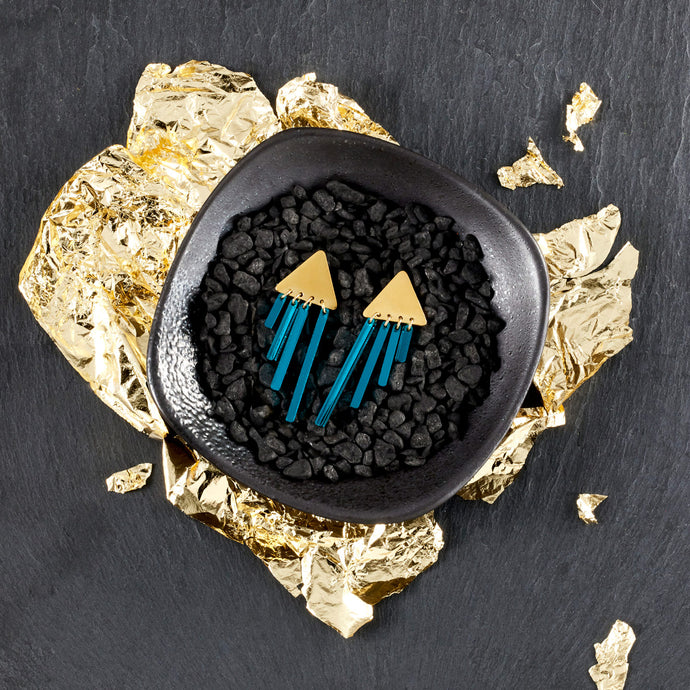 OSIRIS CHIMETTES | Teal + Gold Stud Earrings