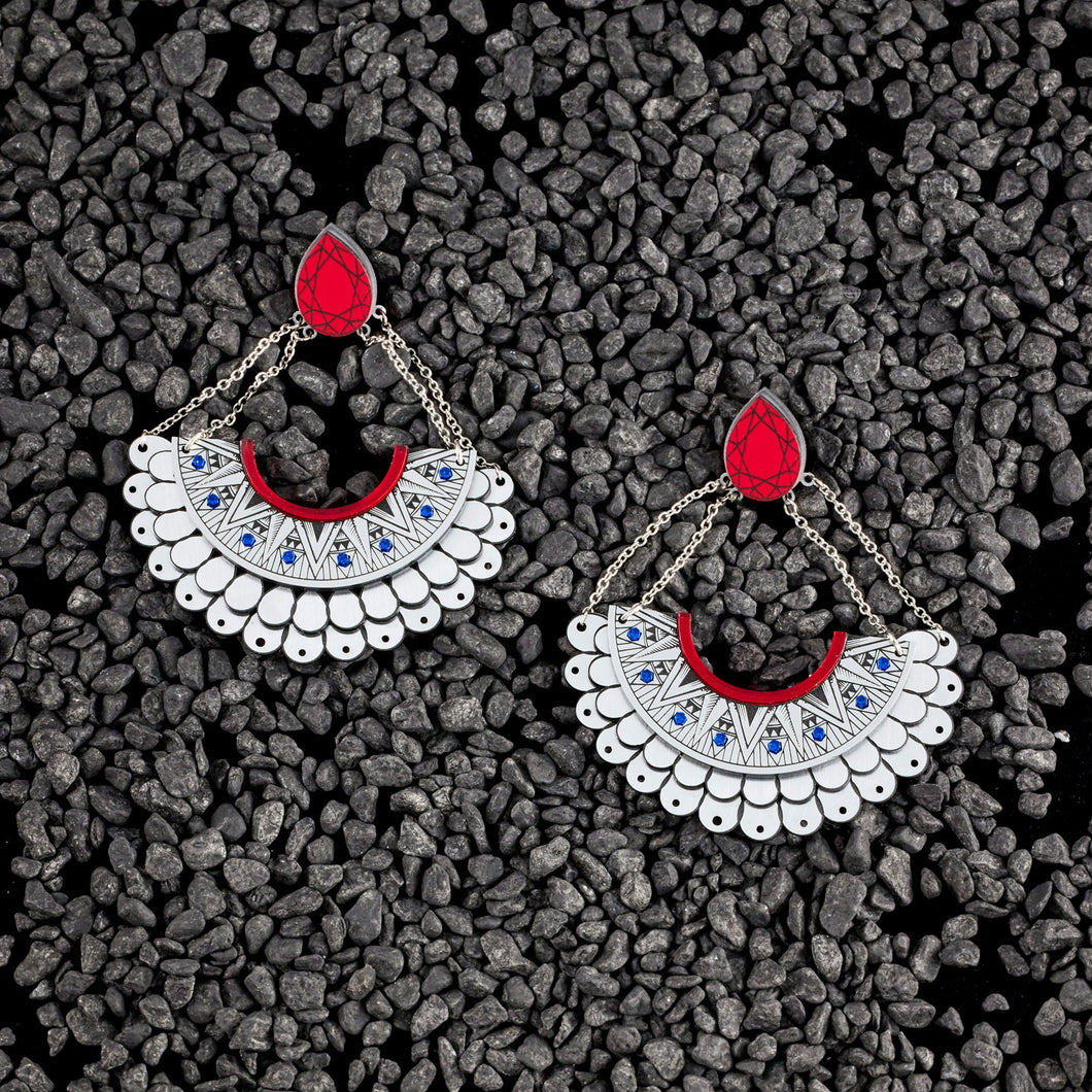 CLEOPATRA STATEMENT STACKABLE STUDS DANGLES| Ruby and Silver