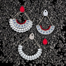 Load image into Gallery viewer, CLEOPATRA STATEMENT STACKABLE STUDS DANGLES| Ruby and Silver