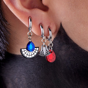 CLEOPATRA CHARMED HUGGIE HOOPS | Ruby Red and Gold Sunburst