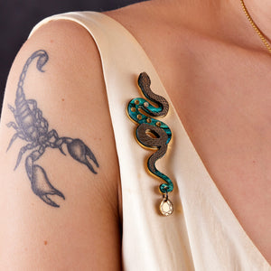 MEDUSA Snake Brooch | Teal + Gold