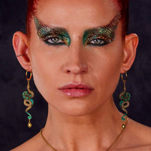 Load image into Gallery viewer, MEDUSA Gold Snake Hoop Earrings | Teal Marble