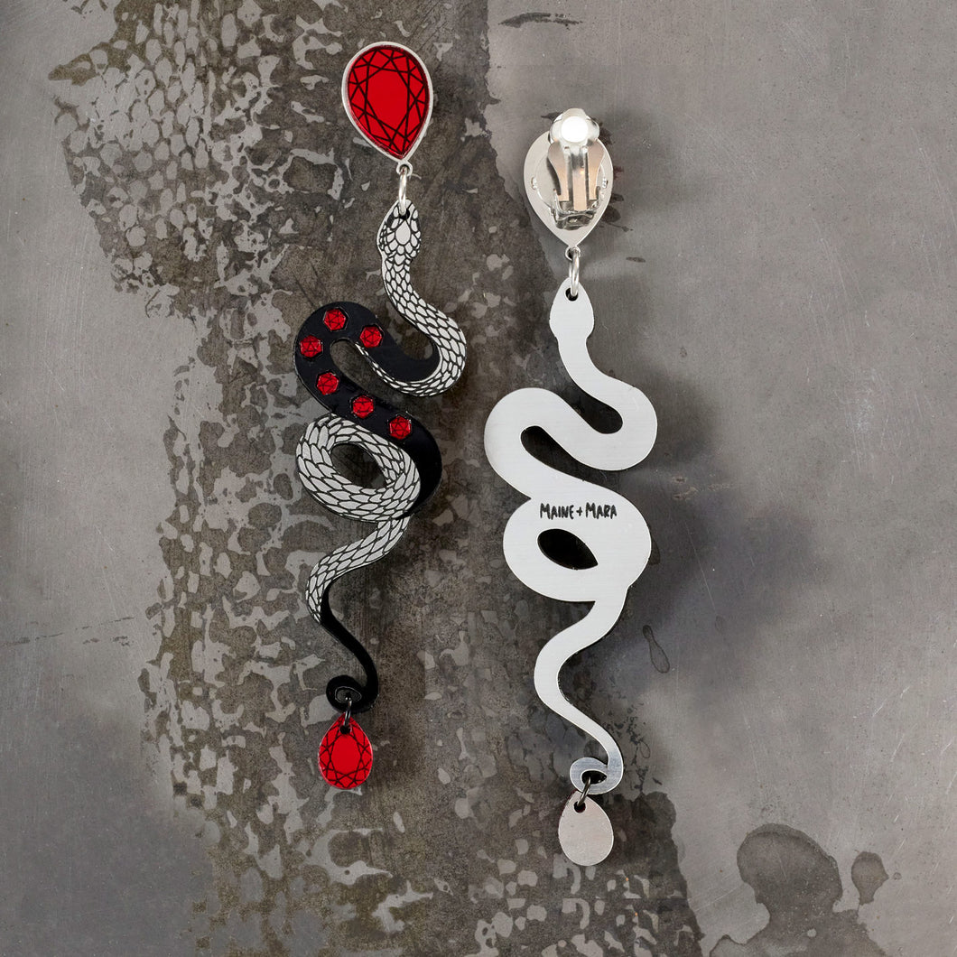 MEDUSA Dangle Snake Earrings | Ruby + Onyx