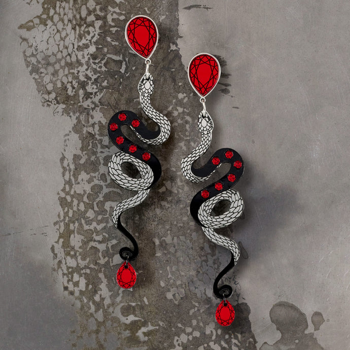 MEDUSA Dangle Snake Earrings | Ruby + Onyx