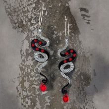 Load image into Gallery viewer, MEDUSA Small Snake Hoop Earrings | Ruby+ Onyx