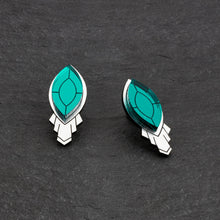 Load image into Gallery viewer, ATHENA I Silver Art Deco Rose Gold, Teal or Purple Stud Earrings