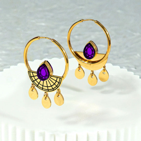 CLEOPATRA SUNBURST DROP HOOP EARRINGS | Gold