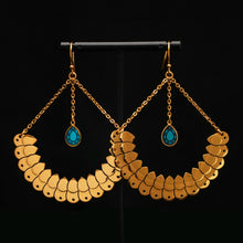 Load image into Gallery viewer, Gold ANUBIS ARC Hook Earrings | Lucent Teal + Ruby Red