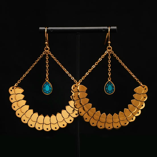 Gold ANUBIS ARC Hook Earrings | Lucent Teal + Ruby Red
