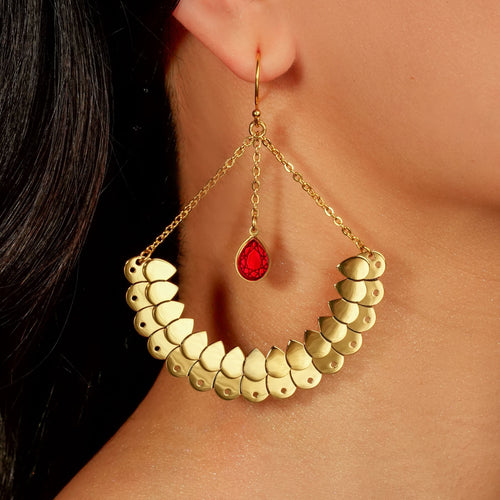 Gold ANUBIS ARC Hook Earrings | Lucent Teal + Ruby Red