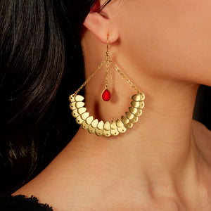 Gold ANUBIS ARC Hook Earrings | Lucent Teal + Ruby Red