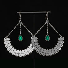 Load image into Gallery viewer, Silver ANUBIS ARC Hook Earrings | Emerald Green + Ruby Red + Amethyst Purple
