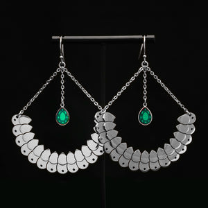 Silver ANUBIS ARC Hook Earrings | Emerald Green + Ruby Red + Amethyst Purple