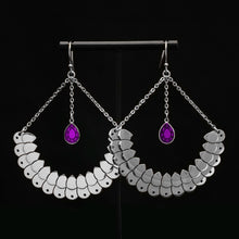 Load image into Gallery viewer, Silver ANUBIS ARC Hook Earrings | Emerald Green + Ruby Red + Amethyst Purple