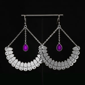 Silver ANUBIS ARC Hook Earrings | Emerald Green + Ruby Red + Amethyst Purple