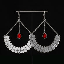 Load image into Gallery viewer, Silver ANUBIS ARC Hook Earrings | Emerald Green + Ruby Red + Amethyst Purple