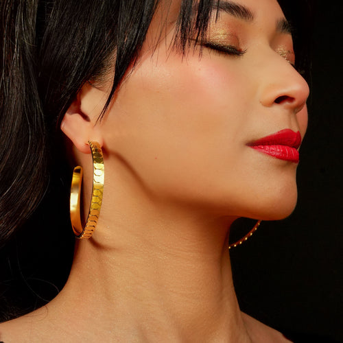 GOLD SNAKE SCALE Large Hoop Earrings