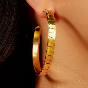 GOLD SNAKE SCALE Large Hoop Earrings