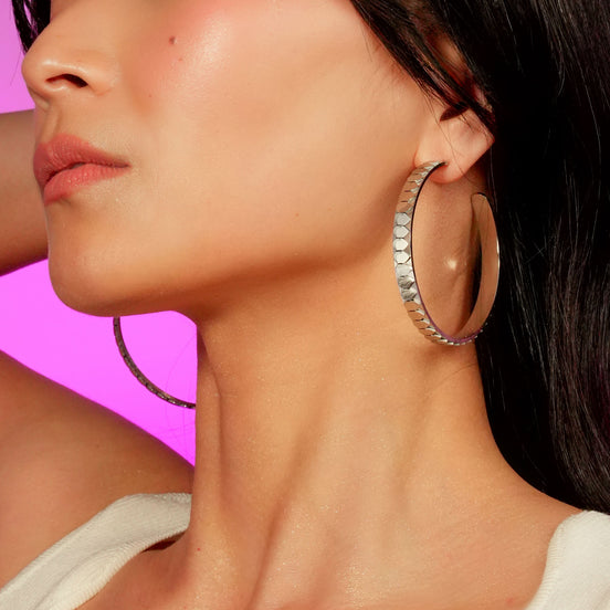 SILVER SNAKE SCALE Large Hoop Earrings