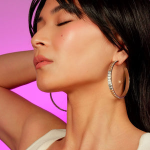 SILVER SNAKE SCALE Large Hoop Earrings